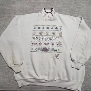 Vintage Whim-Z‎ Farm Scene Sweatshirt White Crewneck Animals Barn Rooster XLarge